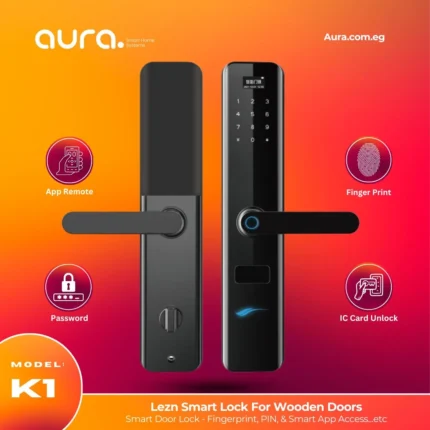 قفل الباب الذكي Lezn K1 Black - فتح بصمة، كود سري، وتطبيق ذكي
