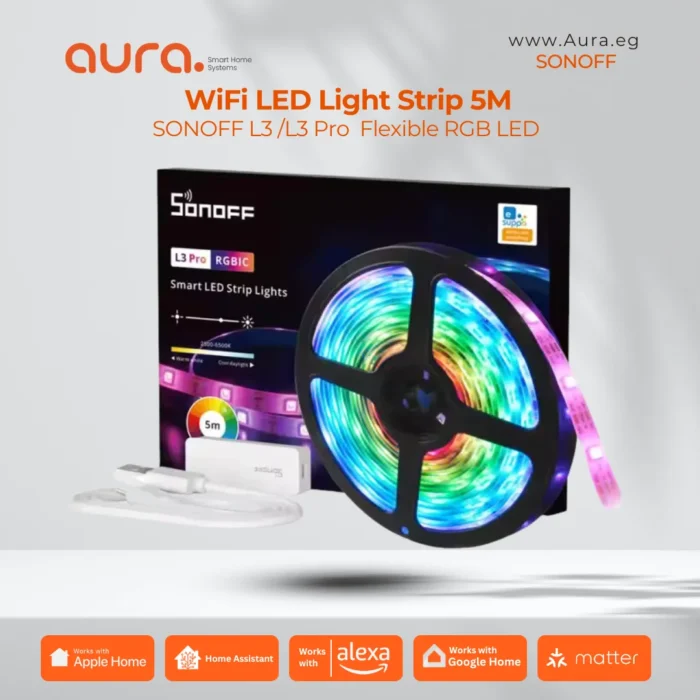 SONOFF L3 / L3 Pro شريط إضاءة ذكي واي فاي بطول 5 أمتار RGBIC، مزامنة موسيقى وتحكم صوتي Alexa Google Home